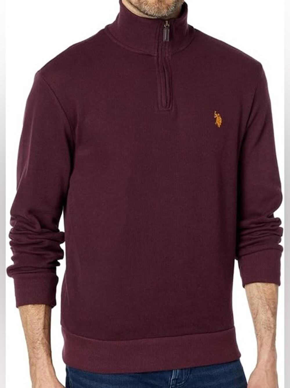 U.S. Polo Assn. NWT Men's Quarter-Zip Sweater Wine Gold Logo Men’s Size 4XLT